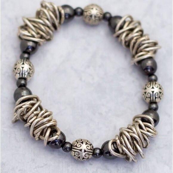 7 inch, Vintage Silver Tone Edwardian Unique Avant Garde Bracelet - CT1 - Picture 2 of 3